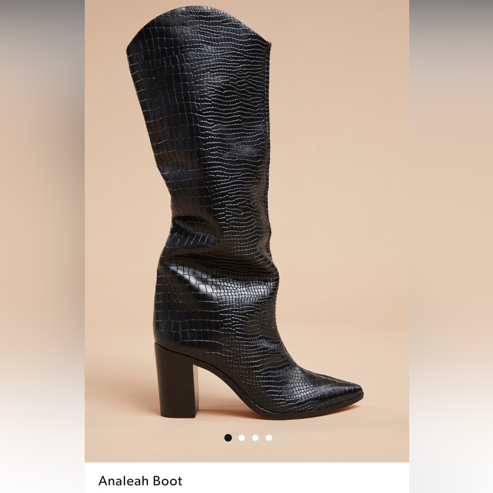 SCHUTZ Black Croc-Embossed Heeled Knee Boots